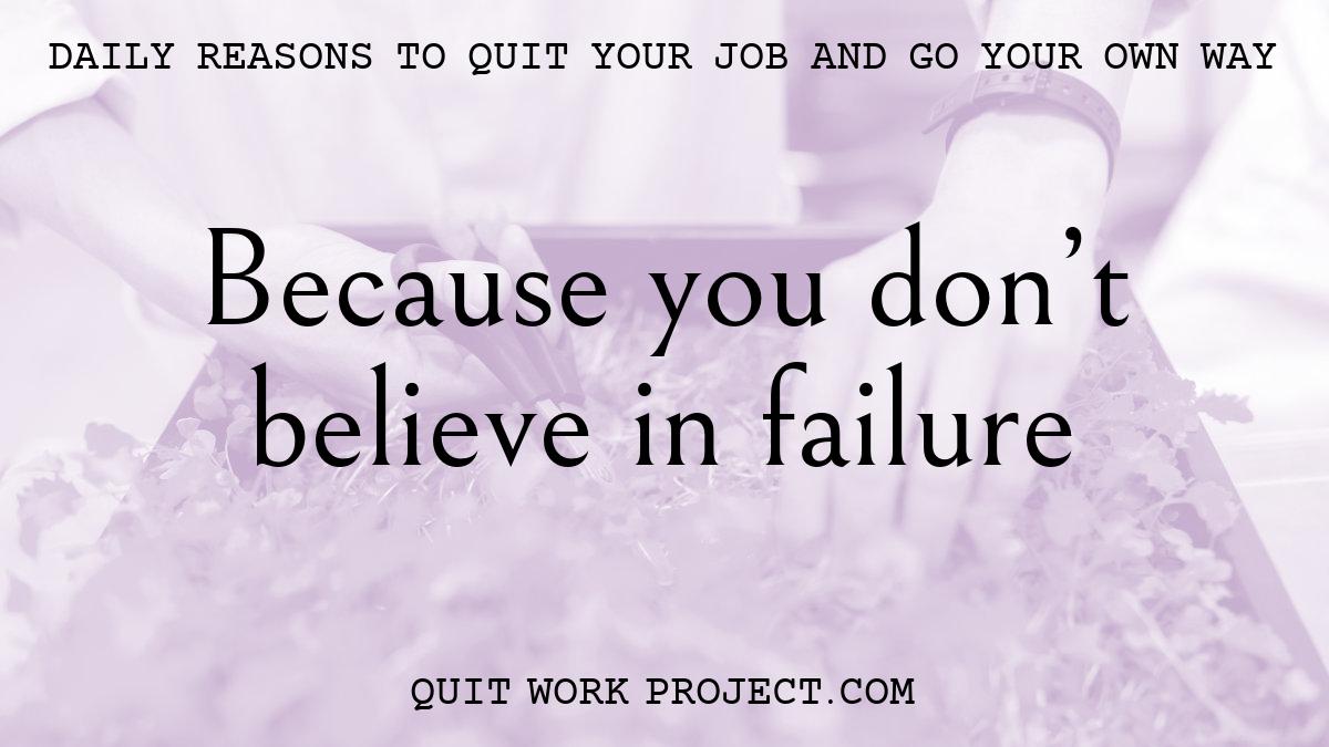 Daily reasons to quit your job and go your own way - Because you don't believe in failure