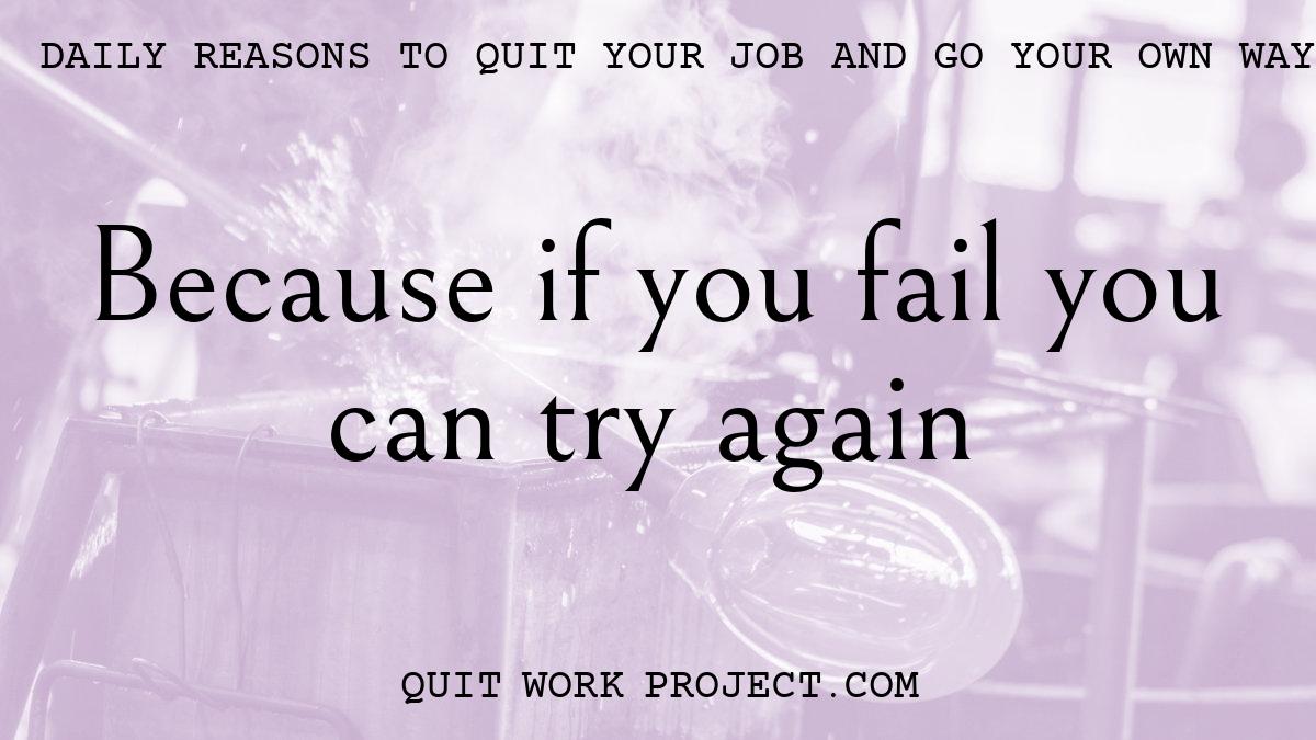 Daily reasons to quit your job and go your own way - Because if you fail you can try again