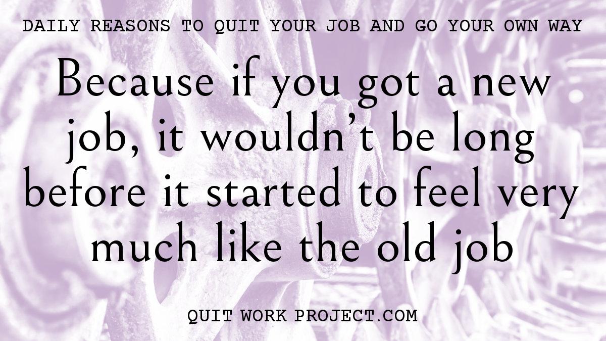 Daily reasons to quit your job and go your own way - Because if you got a new job, it wouldn't be long before it started to feel very much like the old job