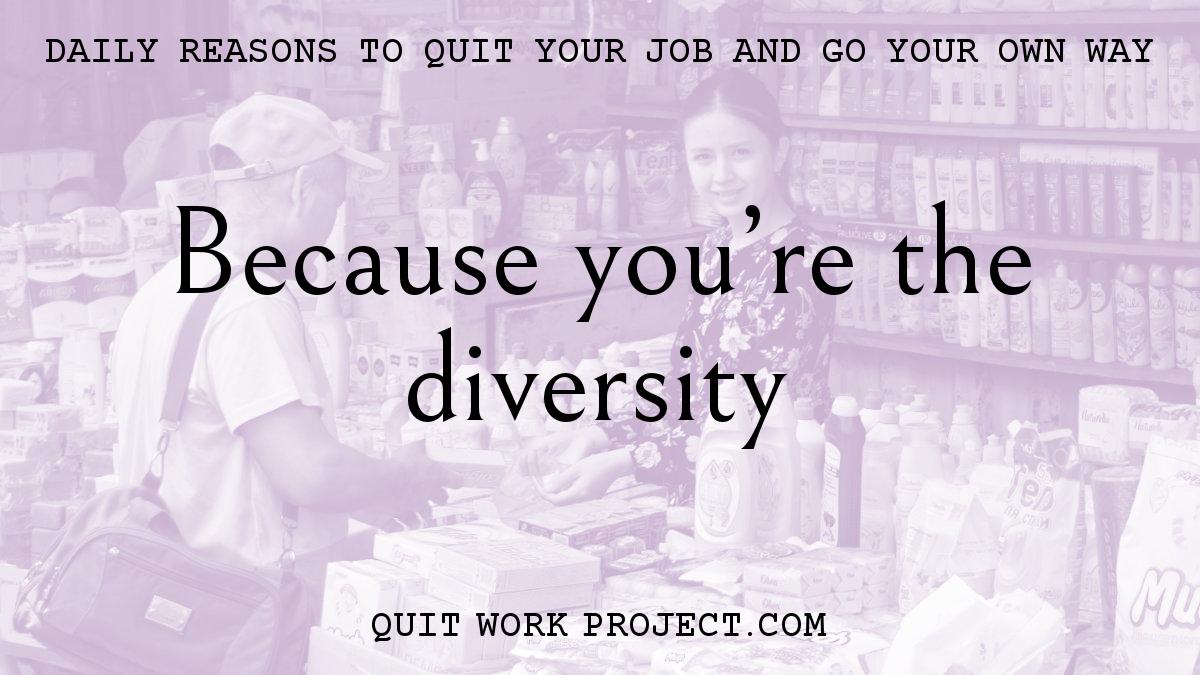 Daily reasons to quit your job and go your own way - Because you're the diversity
