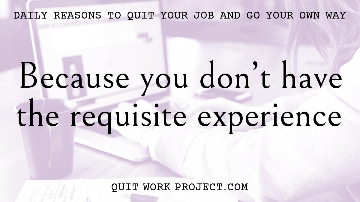 Daily reasons to quit your job and go your own way - Because you don't have the requisite experience