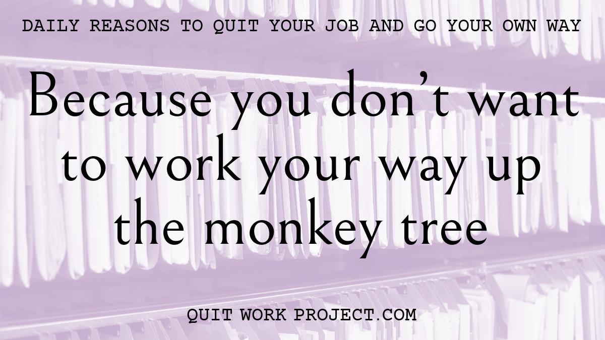Because you don't want to work your way up the monkey tree