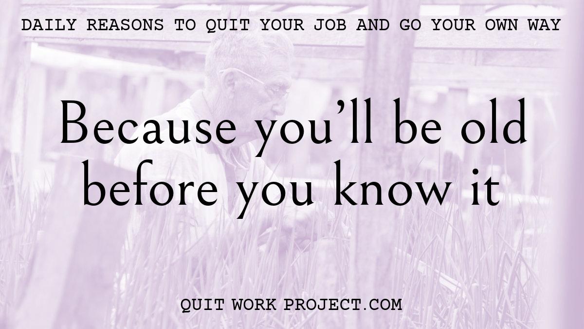 Daily reasons to quit your job and go your own way - Because you'll be old before you know it