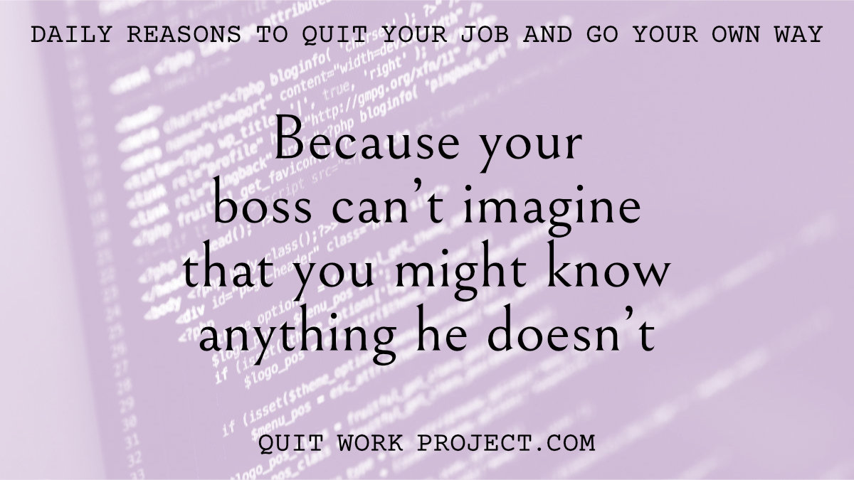 Daily reasons to quit your job and go your own way - Because your boss can't imagine that you might know anything he doesn't