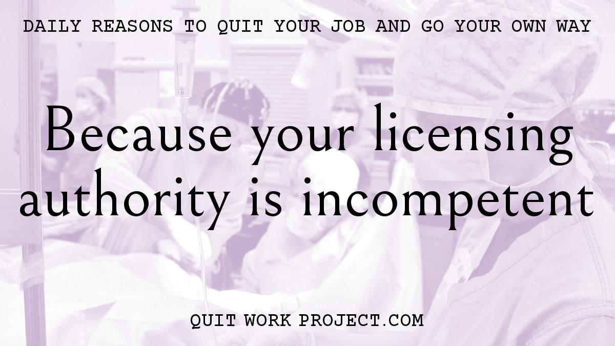 Daily reasons to quit your job and go your own way - Because your licensing authority is incompetent